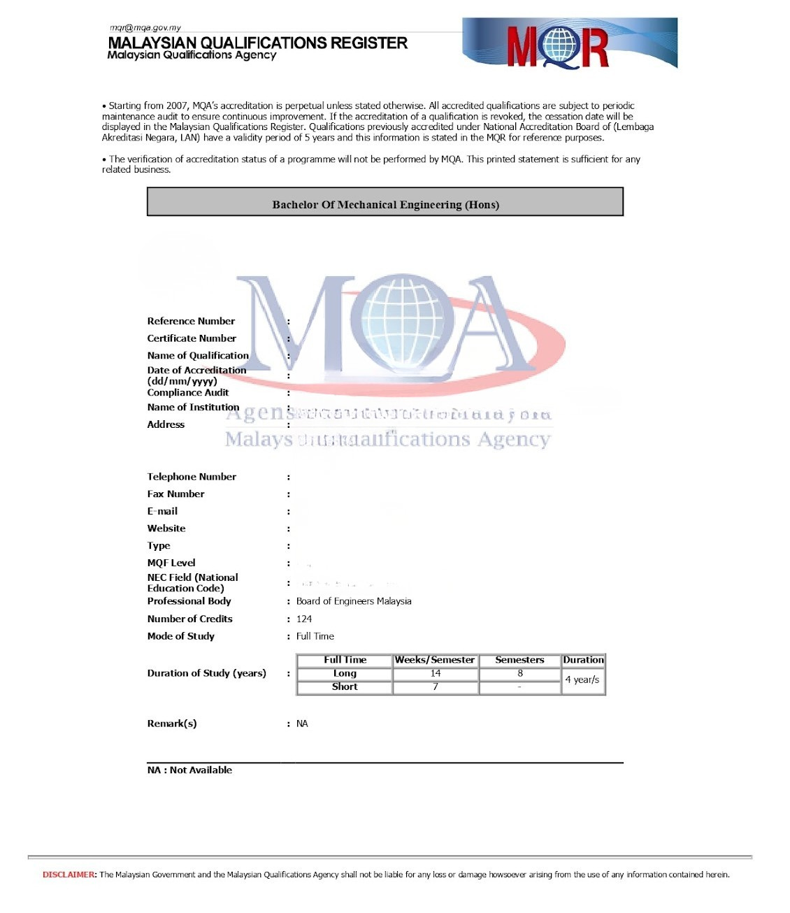 Example MQA Certificate